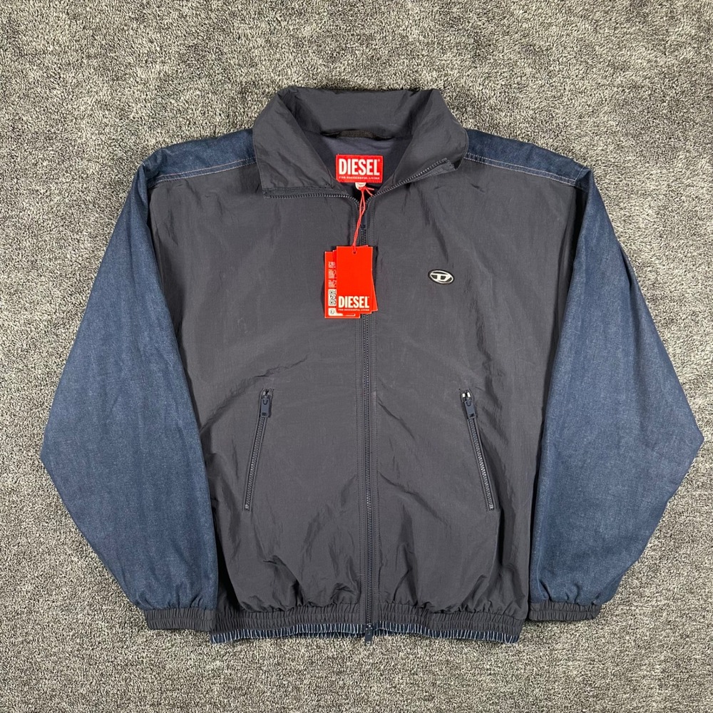 Diesel Bomber Jacket Mens 50 J-Bright Navy Quilted Denim Full Zip D Logo NEW